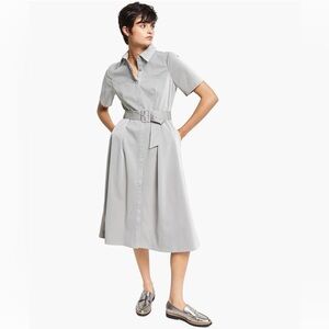 Alfani Light Gray Belted Midi Dress